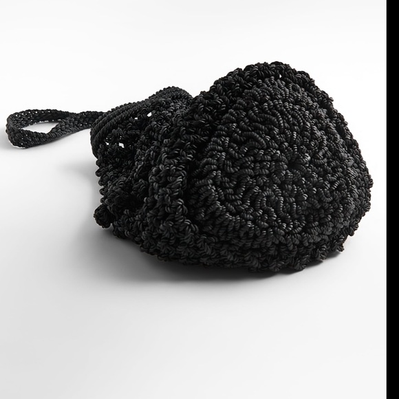 Zara crochet knit bobble openwork bucket bag , designer , black - Picture 5 of 10